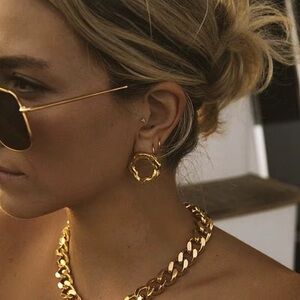 18K Gold Plated Round Textured Stud Earrings